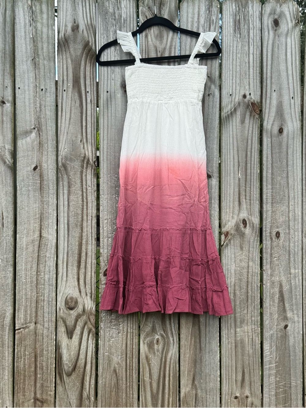 Girls boho beach pink & burgundy ombré cotton maxi dress size 10